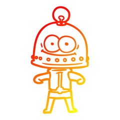 warm gradient line drawing happy carton robot with light bulb