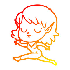 warm gradient line drawing cartoon elf girl