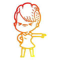 warm gradient line drawing cartoon annoyed hipster girl