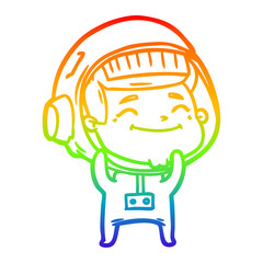 rainbow gradient line drawing happy cartoon astronaut