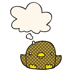 cartoon chick and thought bubble in comic book style