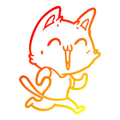 warm gradient line drawing happy cartoon cat
