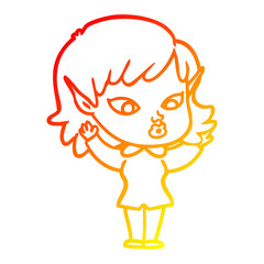 warm gradient line drawing pretty cartoon elf girl