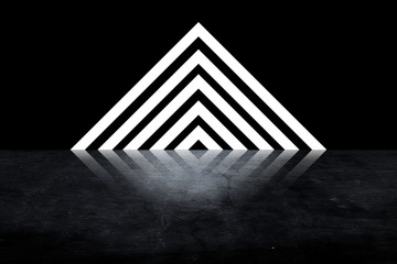 pyramid consisting of glowing stripes. glowing triangle in dark space