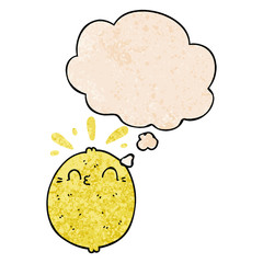 cute cartoon lemon and thought bubble in grunge texture pattern style
