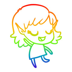 rainbow gradient line drawing happy cartoon elf girl