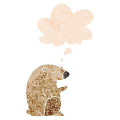 cartoon bear and thought bubble in retro textured style