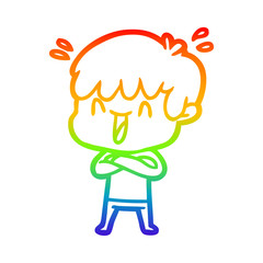 rainbow gradient line drawing cartoon laughing boy