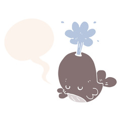 cartoon spouting whale and speech bubble in retro style