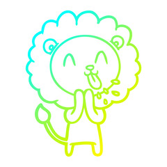 cold gradient line drawing happy cartoon lion