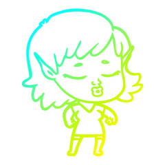 cold gradient line drawing pretty cartoon elf girl