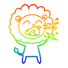 rainbow gradient line drawing cartoon roaring lion