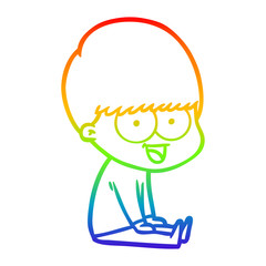 rainbow gradient line drawing happy cartoon boy