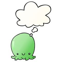 cute cartoon octopus and thought bubble in smooth gradient style