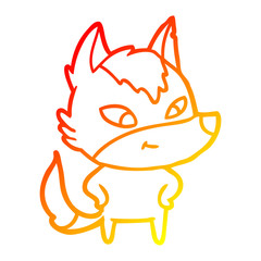 warm gradient line drawing friendly cartoon wolf