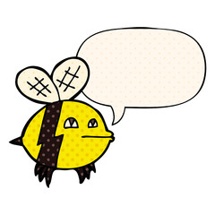 cartoon bee and speech bubble in comic book style