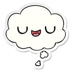 cute cartoon face and thought bubble as a printed sticker