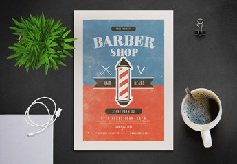 Barbershop Flyer Layout with Graphic Elements - Powered by Adobe