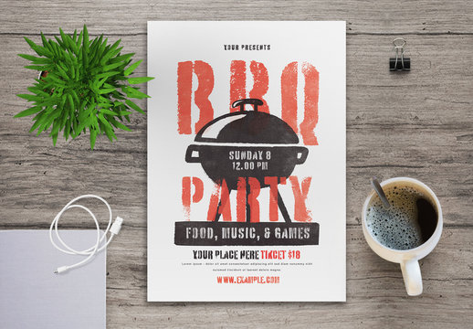 BBQ Party Flyer Layout with Graphic Elements