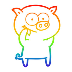 rainbow gradient line drawing cheerful pig cartoon