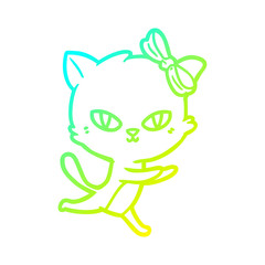 cold gradient line drawing cute cartoon cat running