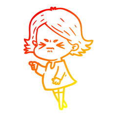warm gradient line drawing cartoon angry woman