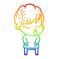 rainbow gradient line drawing cartoon woman with eyes shut