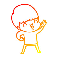 warm gradient line drawing happy cartoon boy