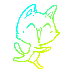 cold gradient line drawing happy cartoon cat meowing
