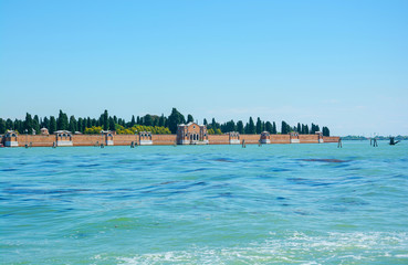 View of the San Michele is an island in the Venetian Lagoon in Venice