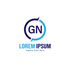 Initial GN logo template with modern frame. Minimalist GN letter logo vector illustration