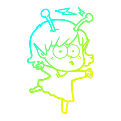 cold gradient line drawing cartoon alien girl