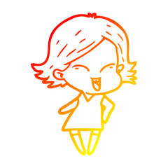warm gradient line drawing happy cartoon girl