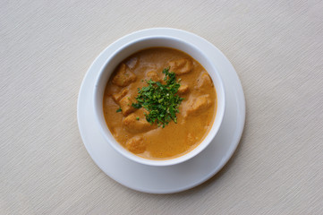 Chicken fillet in walnut sauce with spices (kharcho). Kharcho is a popular dish in Georgian cuisine