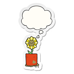 cute cartoon flower and thought bubble as a printed sticker