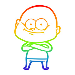 rainbow gradient line drawing cartoon bald man staring