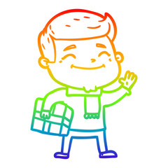 rainbow gradient line drawing happy cartoon man