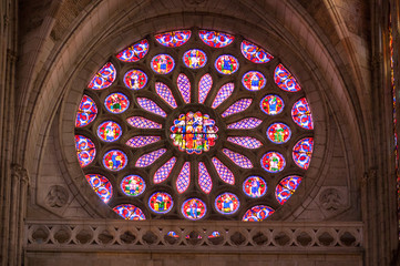 Medieval stained glass of Leon Cathedral, Spain