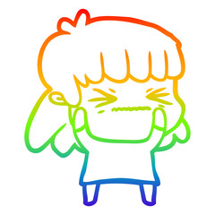 rainbow gradient line drawing cartoon angry girl