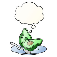 cartoon avocado and thought bubble in smooth gradient style