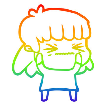 recommend clip art: rainbow gradient line drawing cartoon angry girl