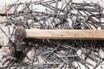 Hammer and nails. Composition on a building theme