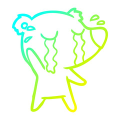 cold gradient line drawing cartoon crying bear