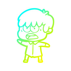 cold gradient line drawing worried cartoon boy