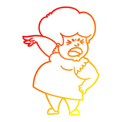 warm gradient line drawing cartoon angry woman