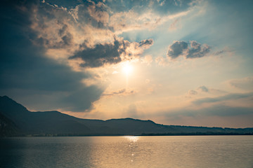 Sunset with rays at Kochelsee Bavaria