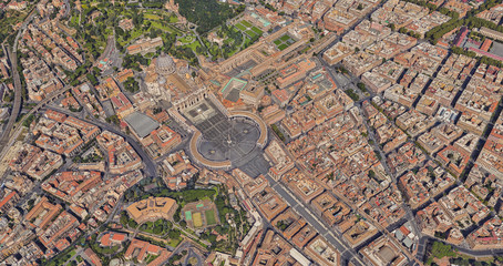 St. Peter's Basilica in the Vatican from a bird's eye view