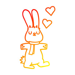 warm gradient line drawing cartoon rabbit in love