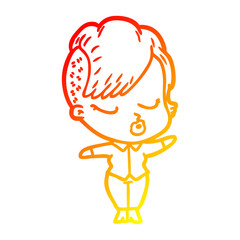 warm gradient line drawing cartoon pretty hipster girl