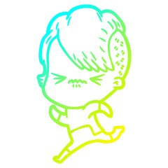 cold gradient line drawing cartoon annoyed hipster girl